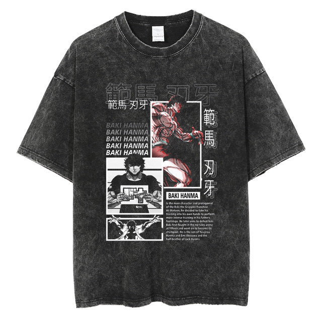 Vintage Washed Baki Anime Casual T-shirt