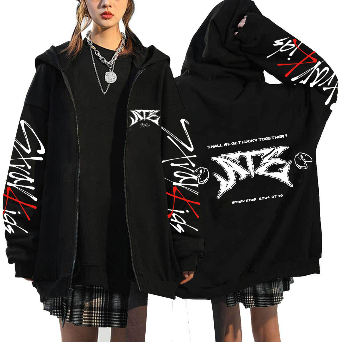 KPOP ATZ Logo Print Loose Zipper Hoodie
