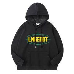 Lngshot Printed Black Pullover Hoodie Top