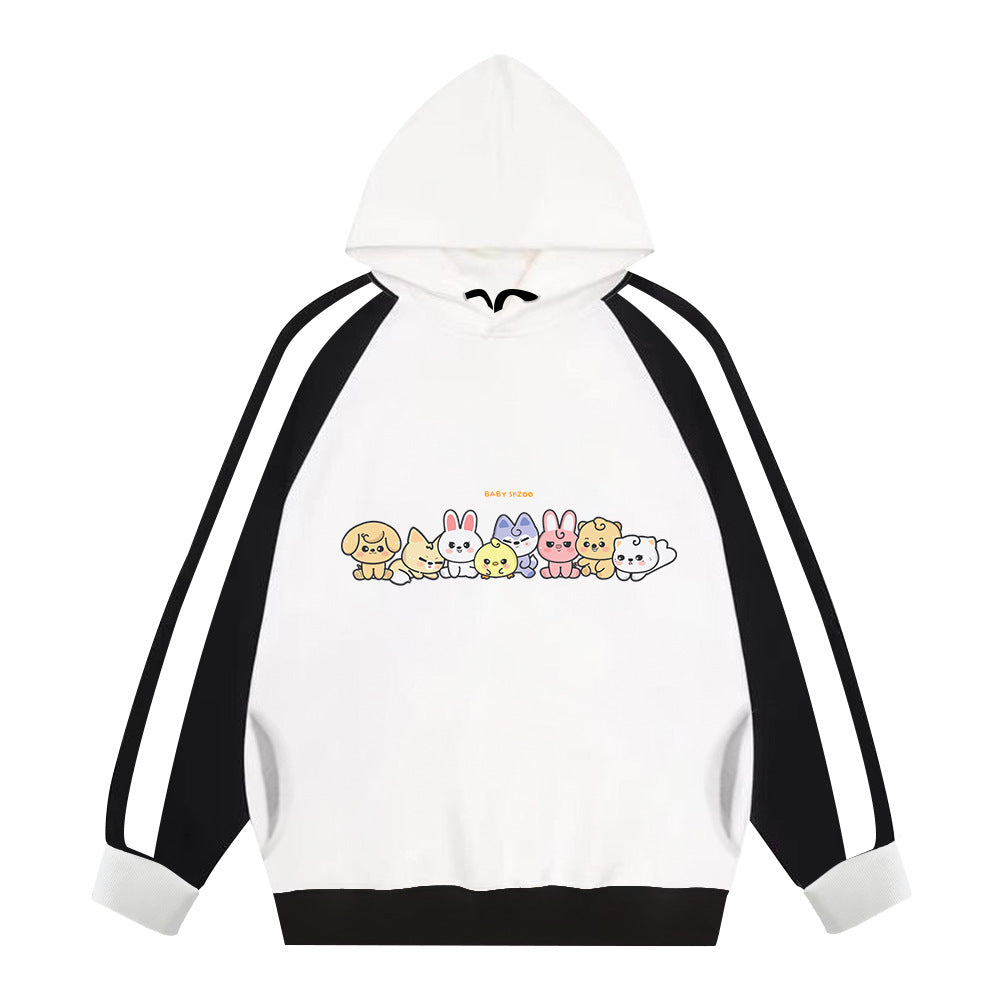 Cartoon SKZ Print Color Block Hoodie