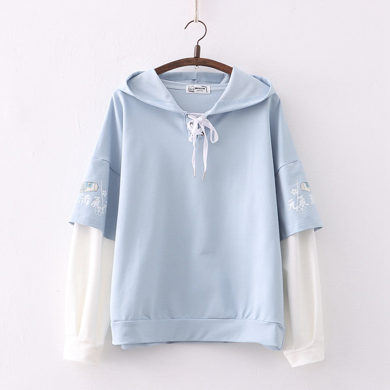 Japanese Style Letter Color Block Women's Hoodie