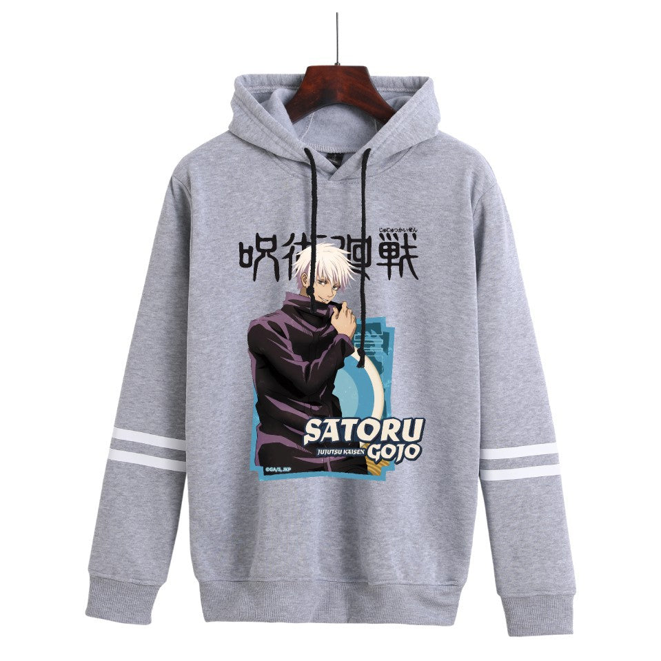 Unisex Anime Printed Striped Loose Hoodie