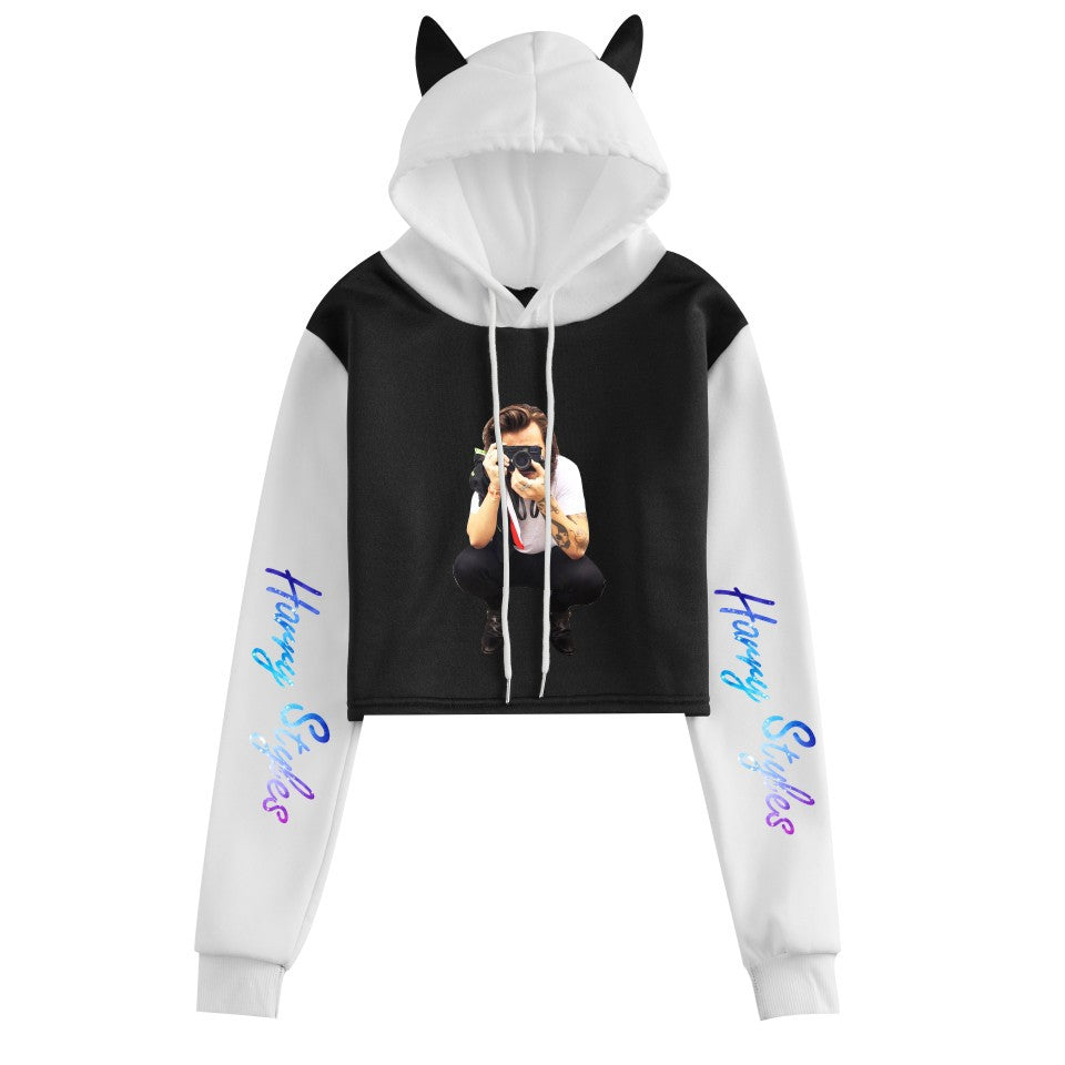 Women's Harry Loose Cat Ears Cropped Hoodie