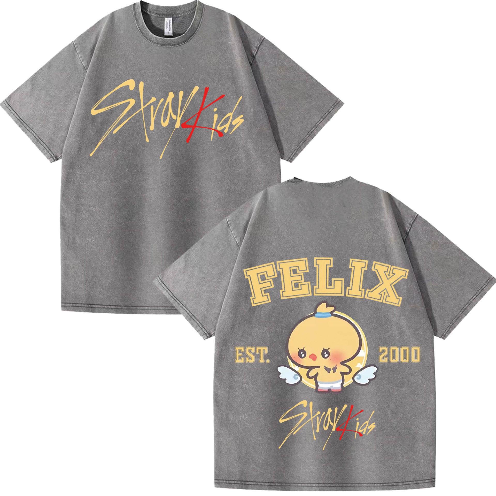 KPOP FELIX Cotton Washed Short-sleeved T-shirt