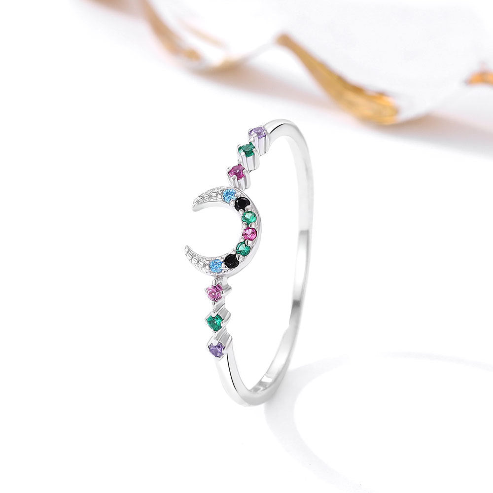 Women's Colored Zircon Moon Ring