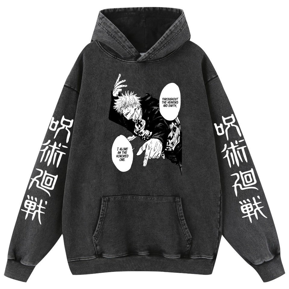 Unisex Retro Washed Anime Pattern Loose Hoodie