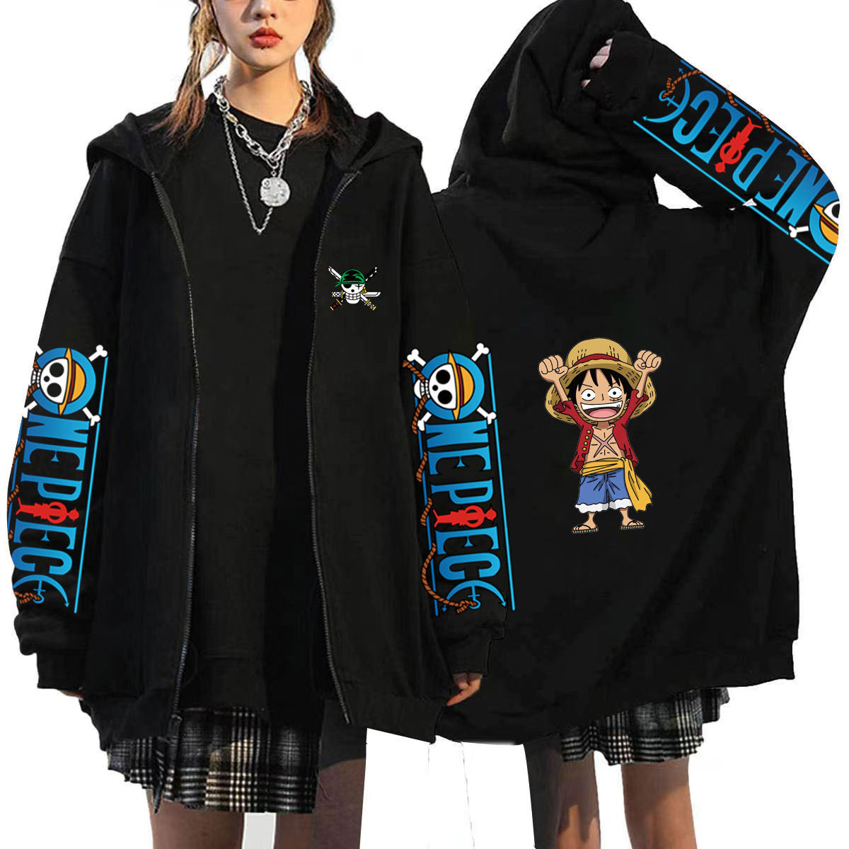 Unisex Luffy Printed Hooded Zipper Jacket