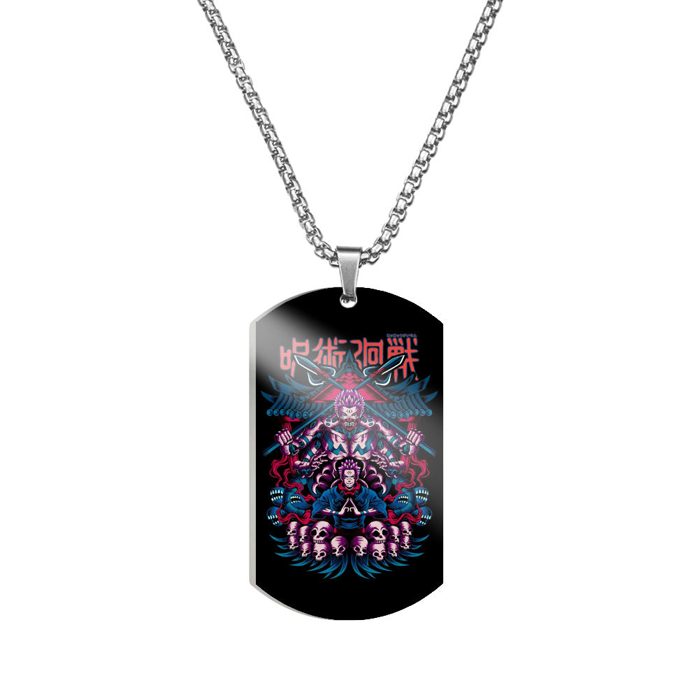 Trendy Anime Printed Dog Tag Necklace