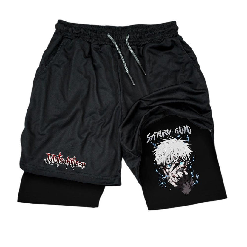 Casual Men's Anime Printed Double-layer Sports Shorts