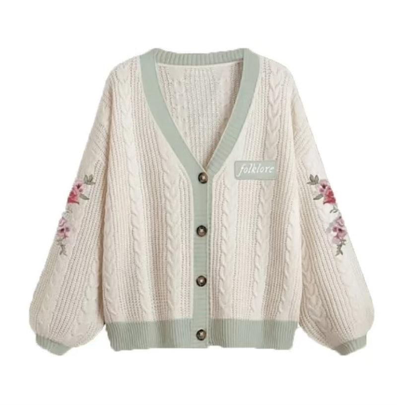 TS FOLKLORE Embroidered Sweater Cardigan