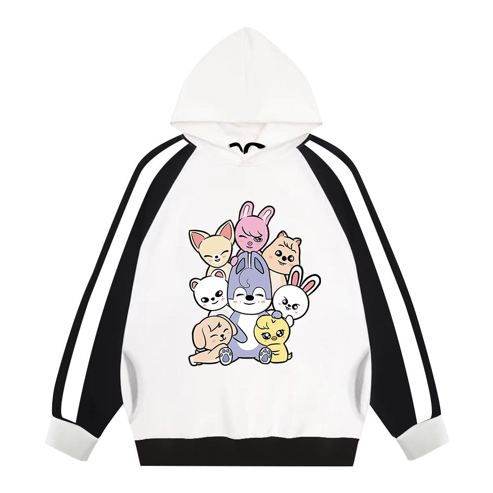 Cartoon SKZ Print Color Block Hoodie