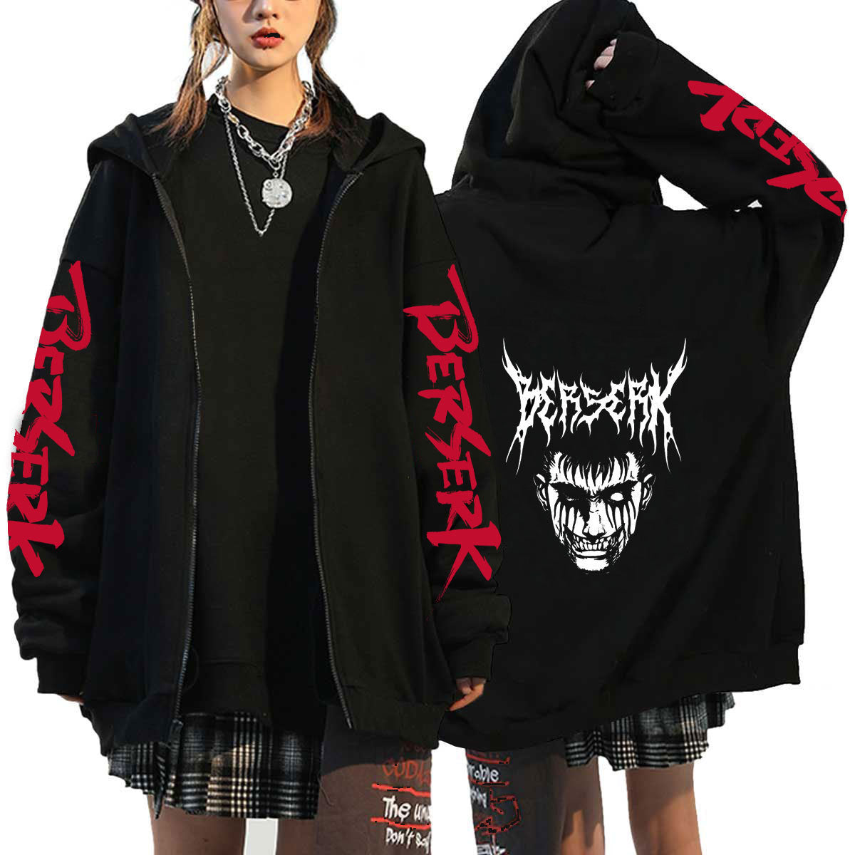 Unisex Guts Anime Print Loose Zip Up Hoodie