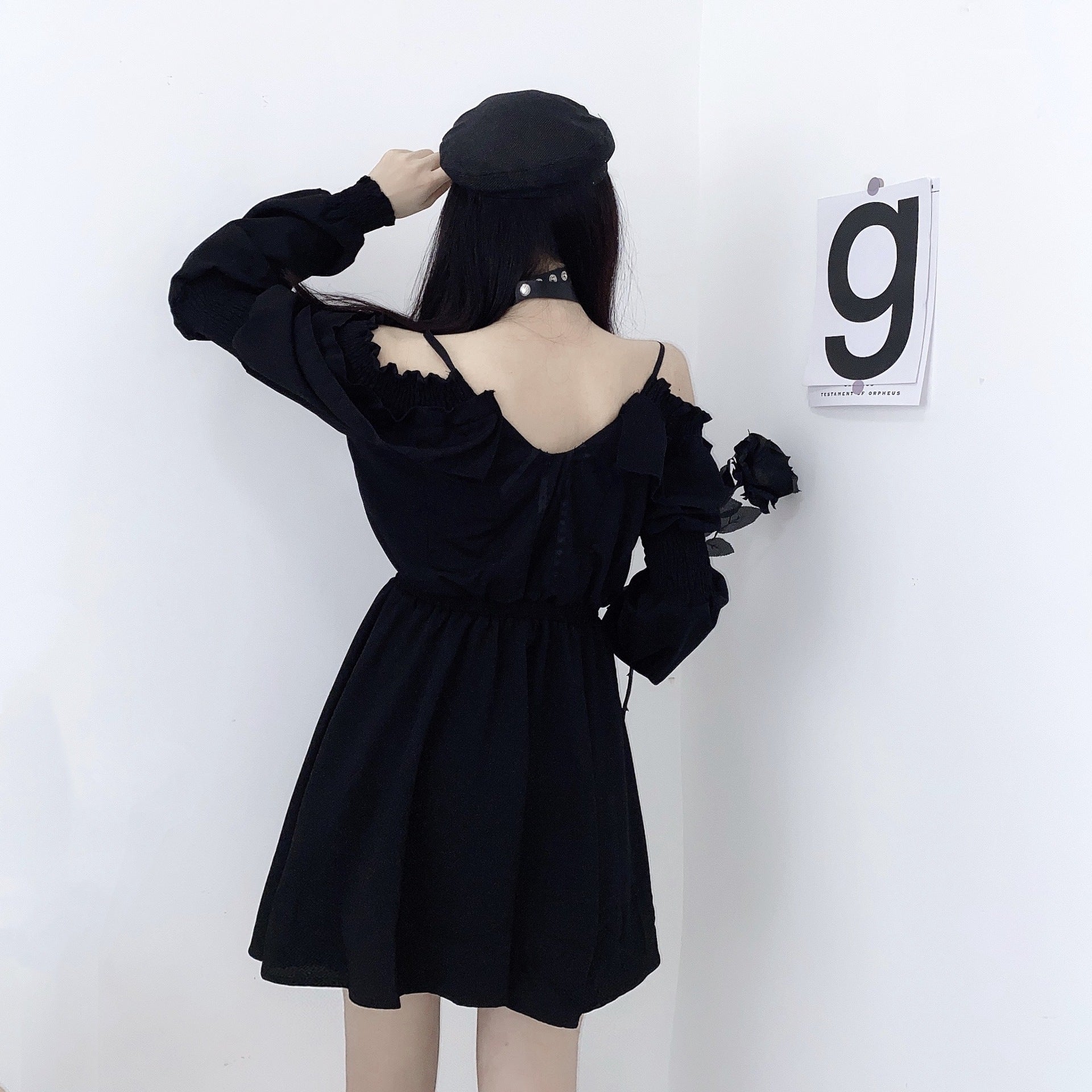Women's Strappy Off Shoulder Black Dress