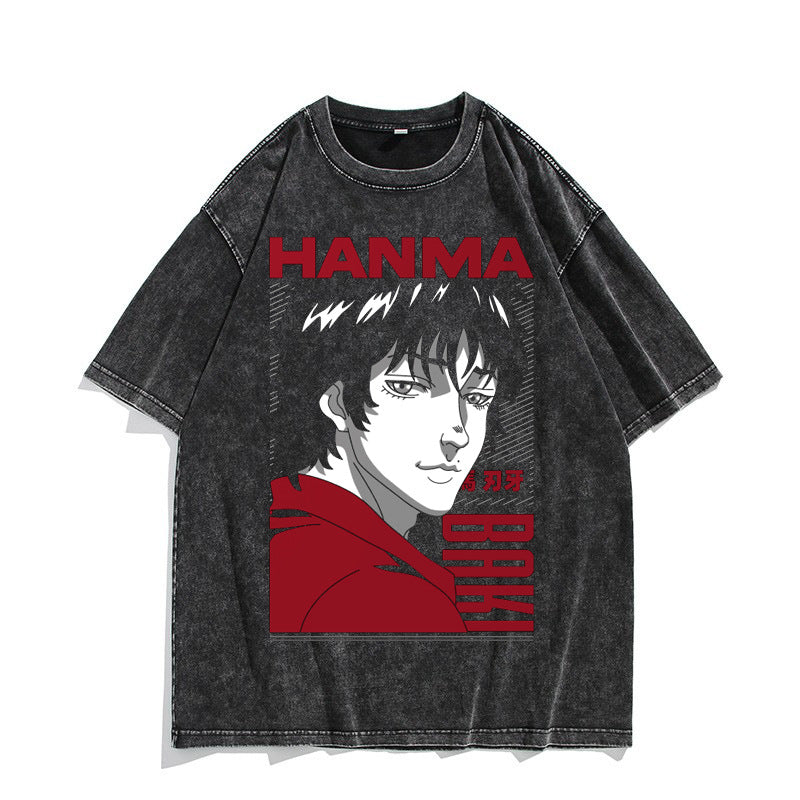 Vintage Anime Baki Washed Short-sleeved T-shirt