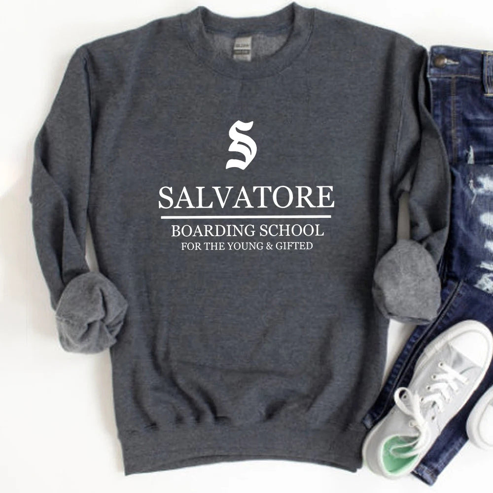 Casual TVD Salvatore Printed Crew Neck Sweatshirt