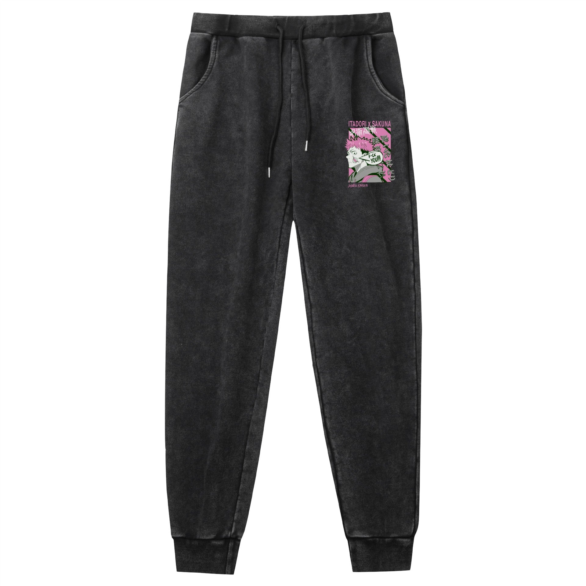 Unisex Retro Washed Anime Print Leisure Trousers