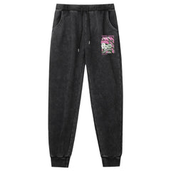 Unisex Retro Washed Anime Print Leisure Trousers