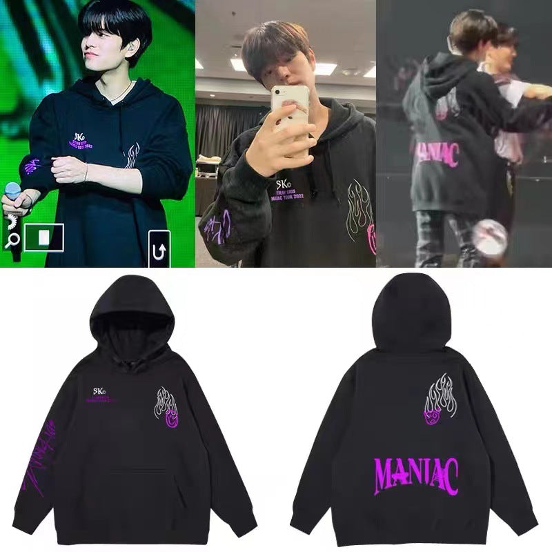 Unisex Kpop Letter Print Black Hoodie