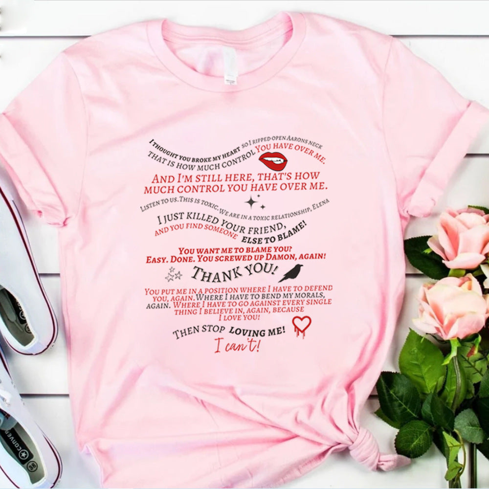 Vintage TVD Letter Casual T-shirt