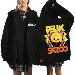 SKZ Pattern Printed Zip-up Black Hoodie