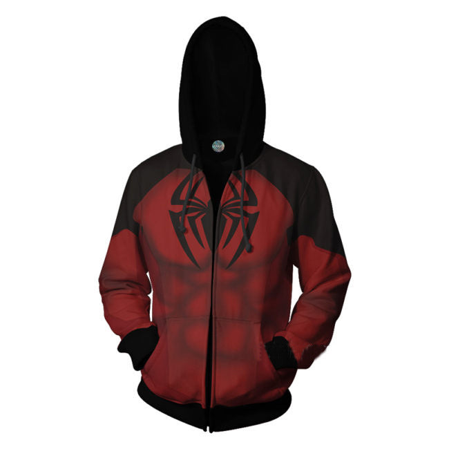 Unisex Spider Digital Print Cosplay Zipper Hoodie