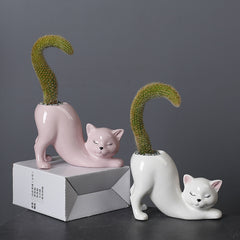 Stretching Cat Succulent Cactus Planter Pot