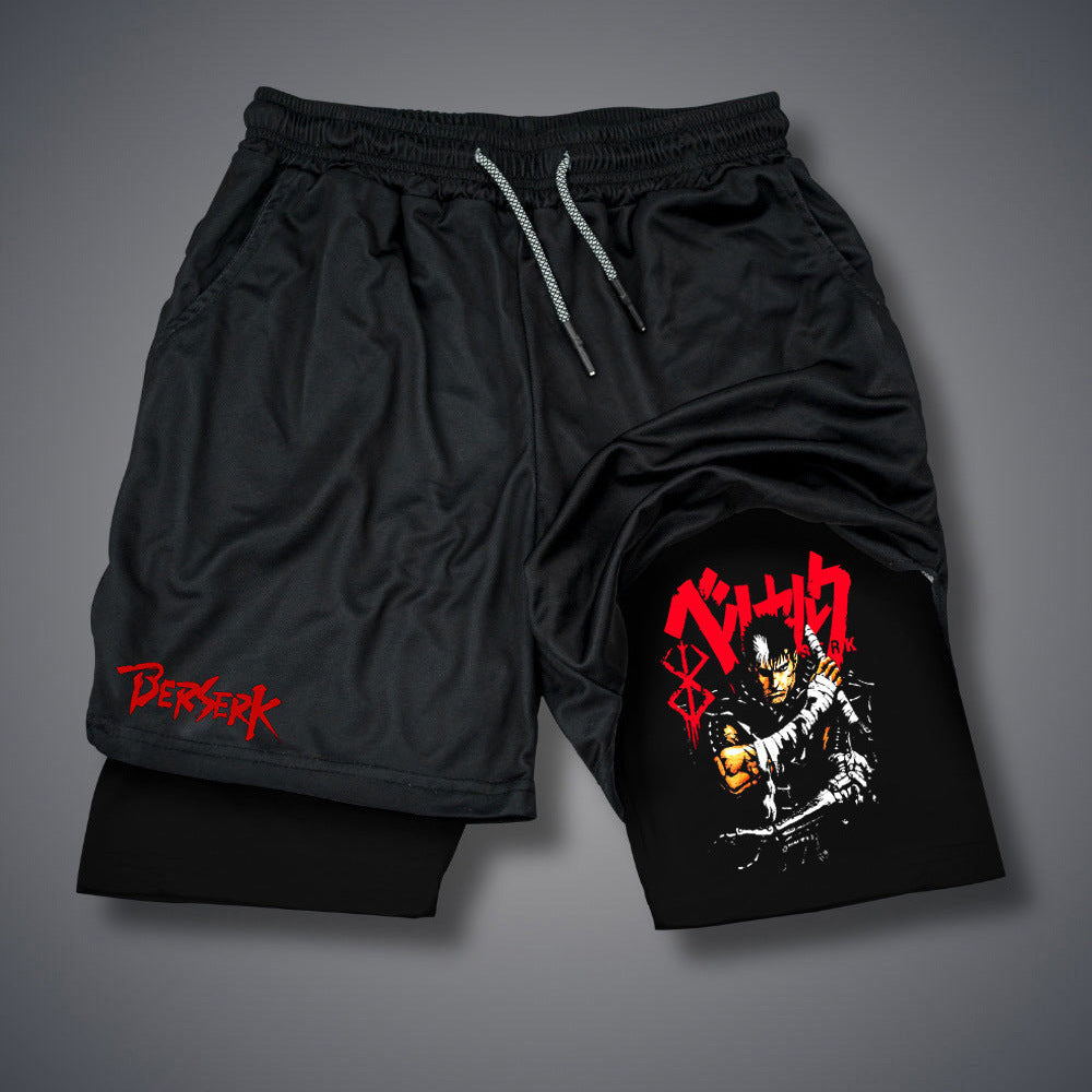 Casual Men's Anime Double-layer Fitness Shorts