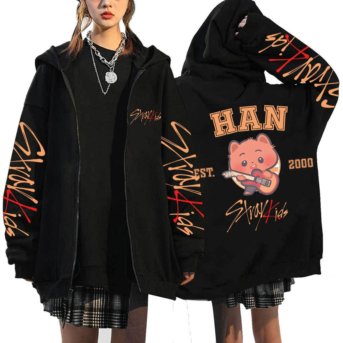 KPOP Dominate Cartoon Printed Zipper Hoodie