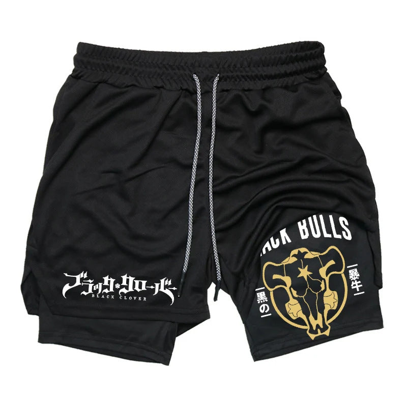Men's Anime Double Layer Fitness Sports Shorts