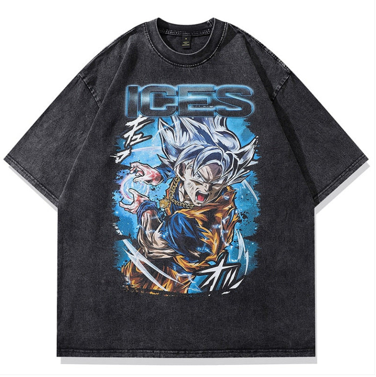 Vintage Anime Washed Black Short Sleeve T-Shirt