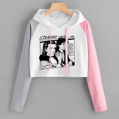 Casual Versatile TV Graphic Crop Hooded Top