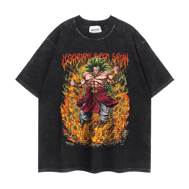 Trendy Anime Loose Washed Short-sleeved T-shirt