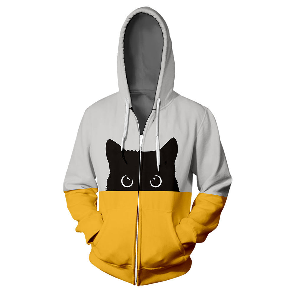 Leisure Cat 3D Print Zipper Hoodie