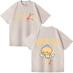 KPOP FELIX Cotton Washed Short-sleeved T-shirt