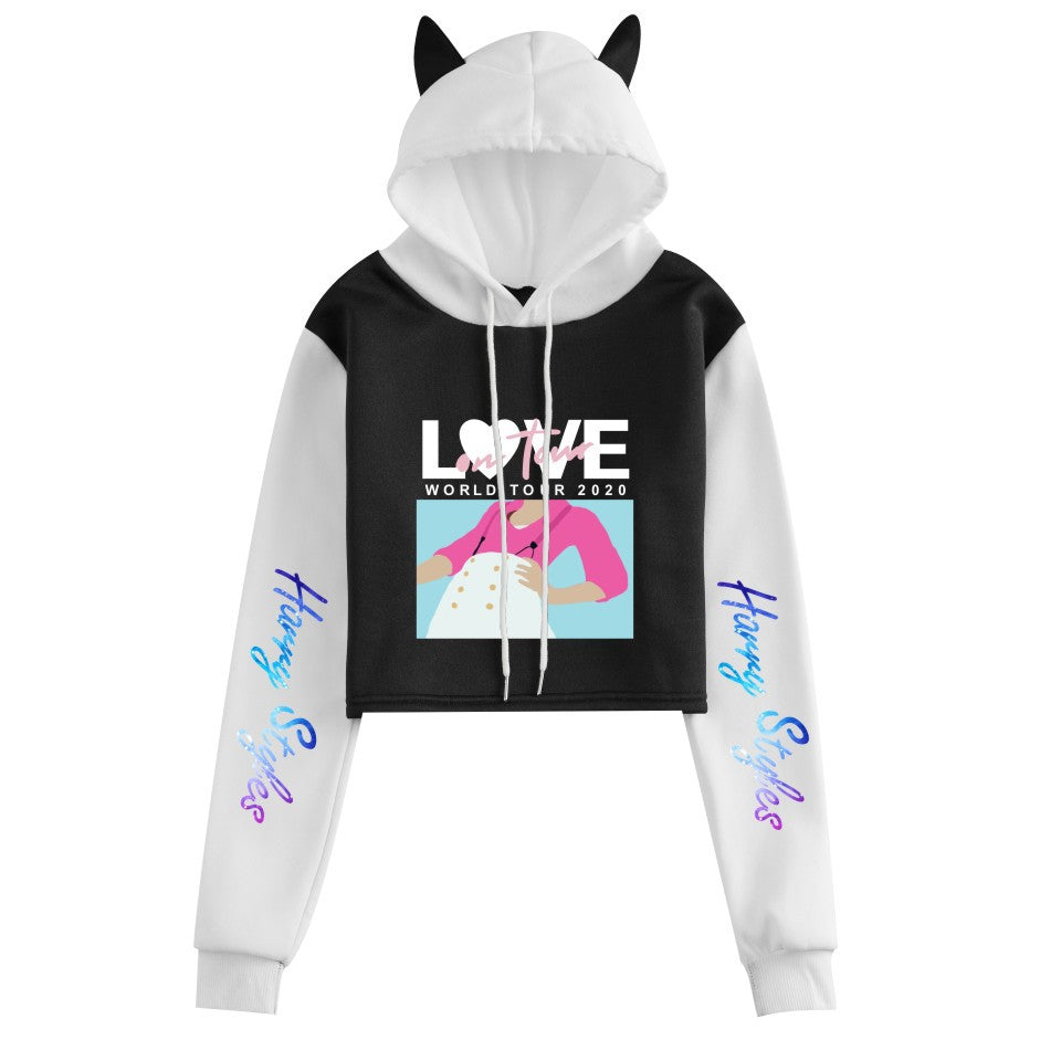 Women's Harry Loose Cat Ears Cropped Hoodie