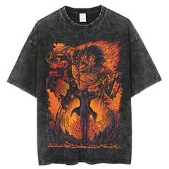 Vintage Washed Anime Pattern T-shirt