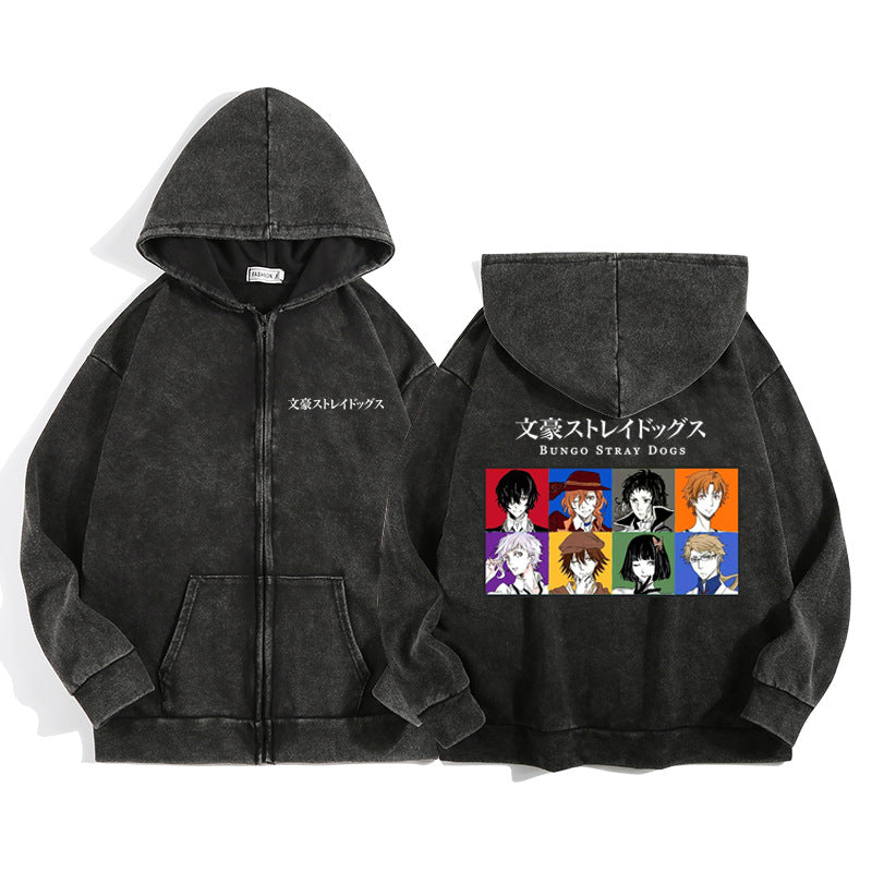 Vintage Anime Black Zipper Hoodie
