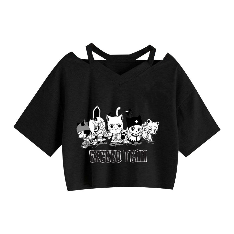 Girls Anime Print Casual Short Sleeve Crop Top