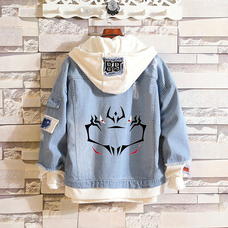 Trendy Anime Printed Unisex Hooded Denim Jacket