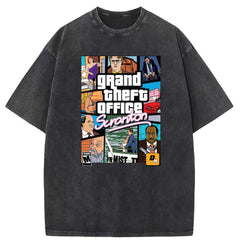 Retro TV Pattern Washed Short-sleeved T-shirt