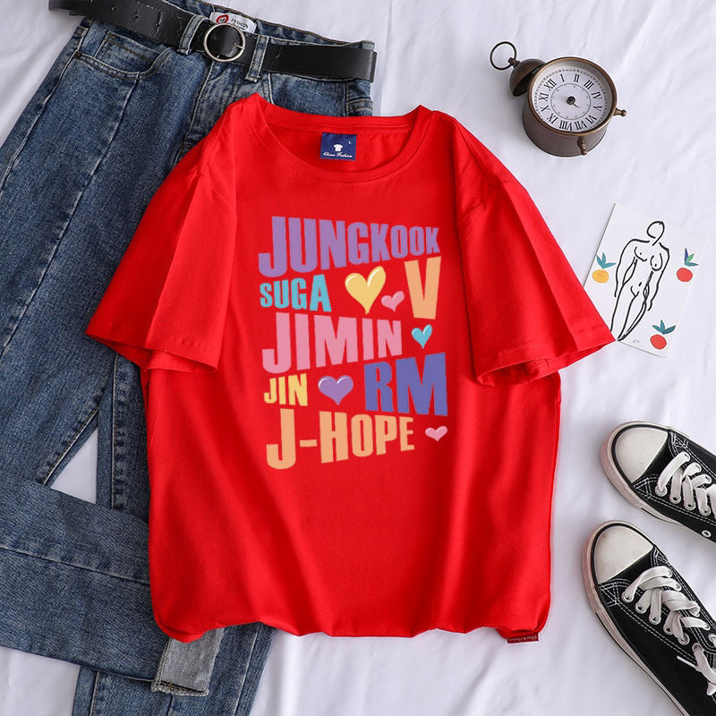 Unisex Trendy Kpop Letter Print Crew Neck T-shirt