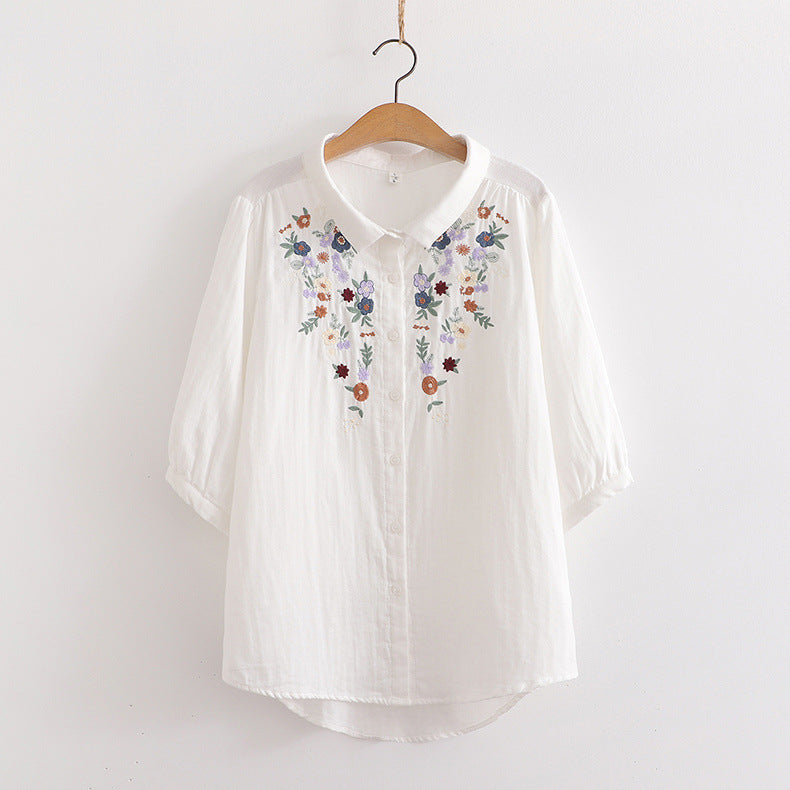 Ethnic Style Floral Embroidered Loose Shirt