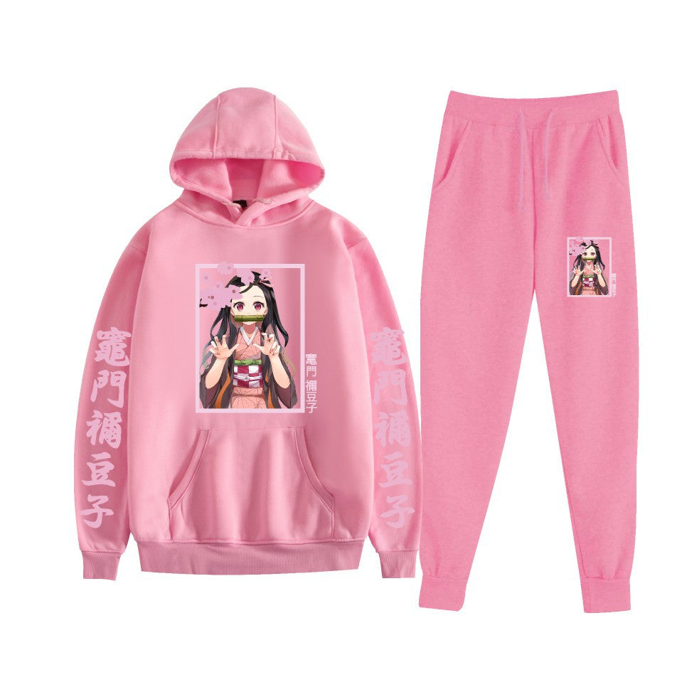 Casual Anime Graphic Print Hoodie Loose Pants