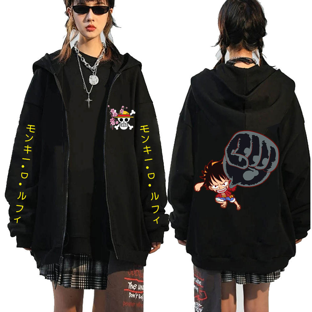 Unisex Luffy Printed Zipper Casual Hooded Jacket