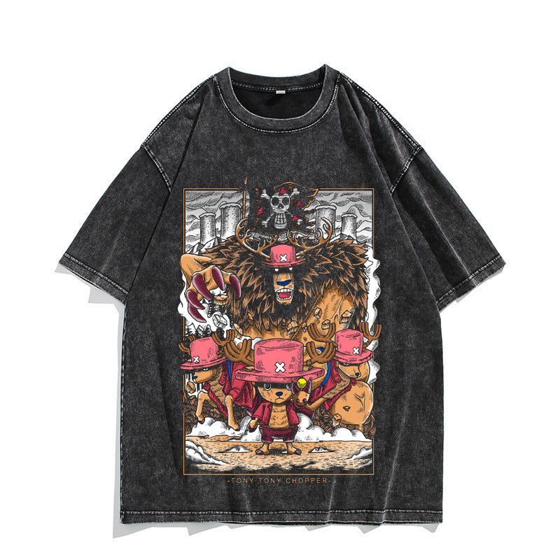 Unisex Nika Luffy Washed Retro Cotton T-shirt