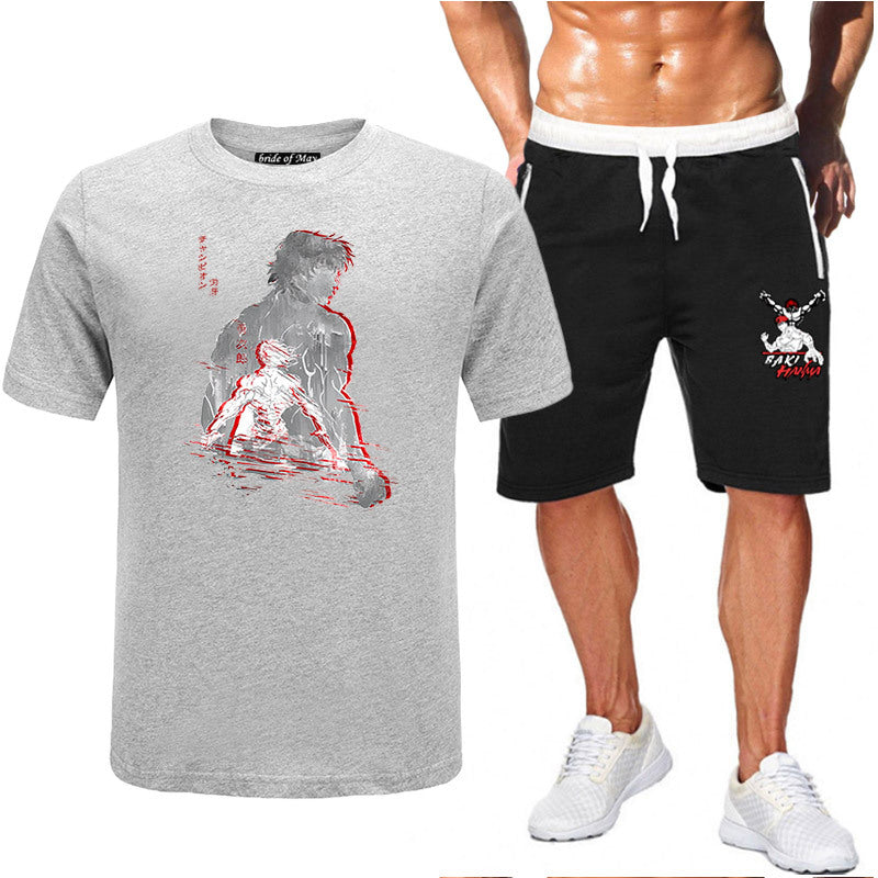 Men's Baki Anime T-Shirt Shorts Two-piece Set