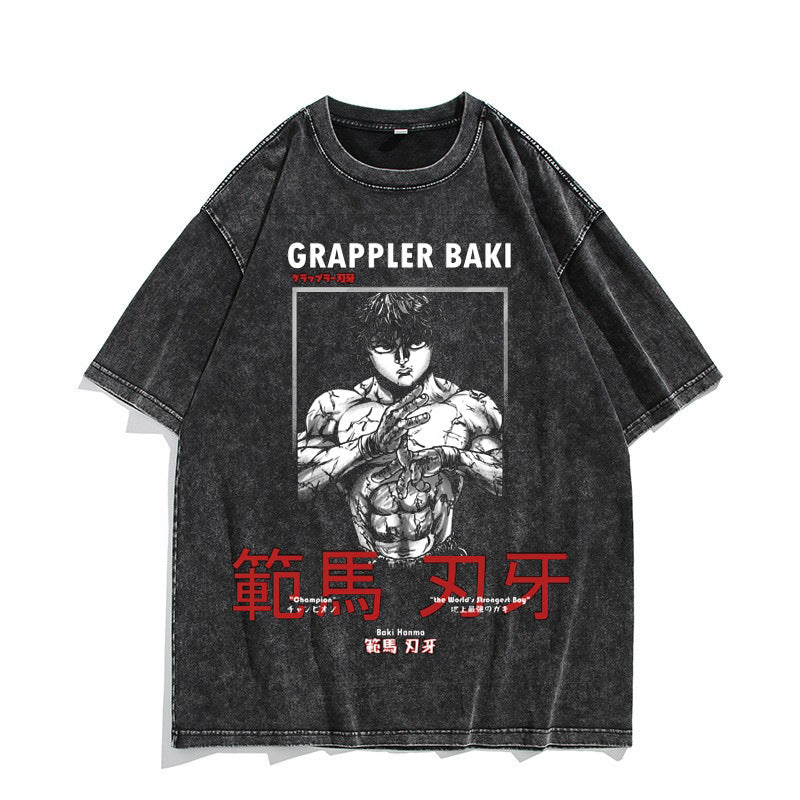 Vintage Anime Baki Washed Short-sleeved T-shirt