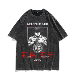 Vintage Anime Baki Washed Short-sleeved T-shirt