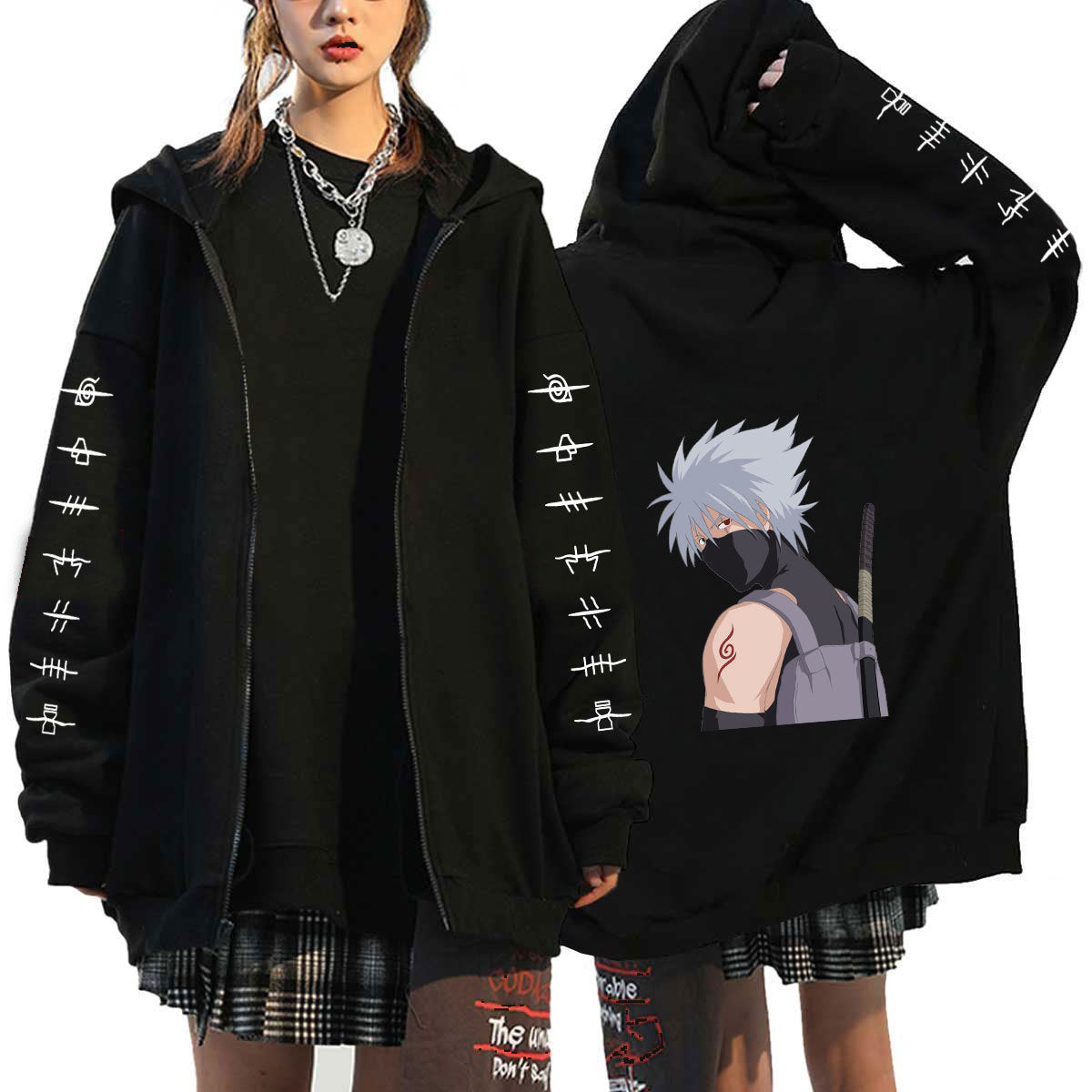 Unisex Anime Kakashi Zip Up Loose Hoodie