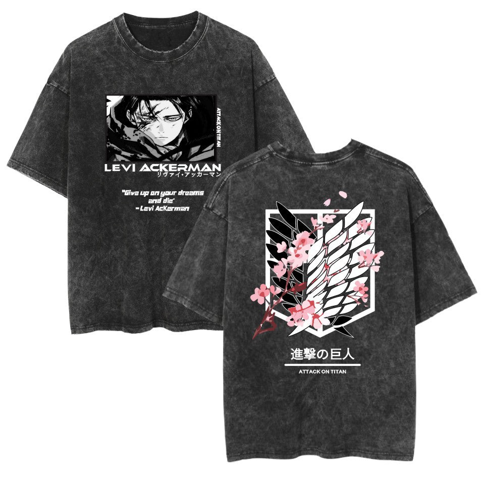 Vintage Anime Graphic Casual Cotton Washed T-Shirt